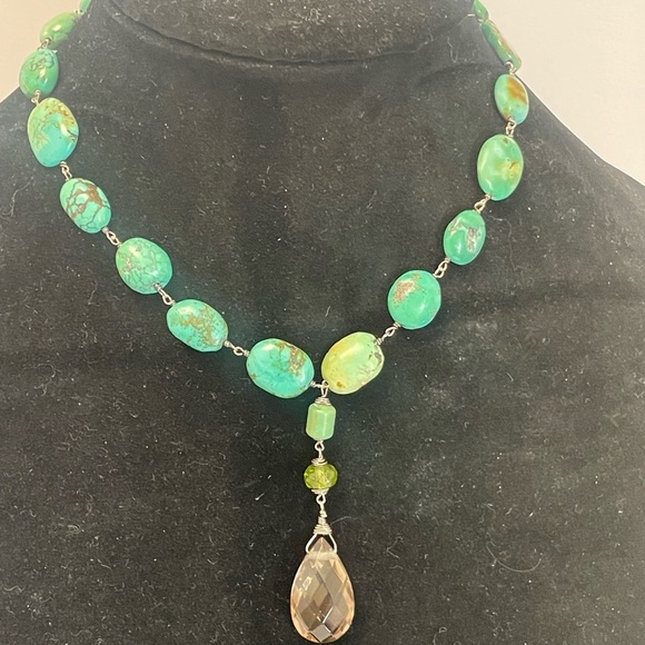 Vintage Sterling Silver, Blue Beads and Smoky Quartz necklace and earrings - Picture 9 of 9